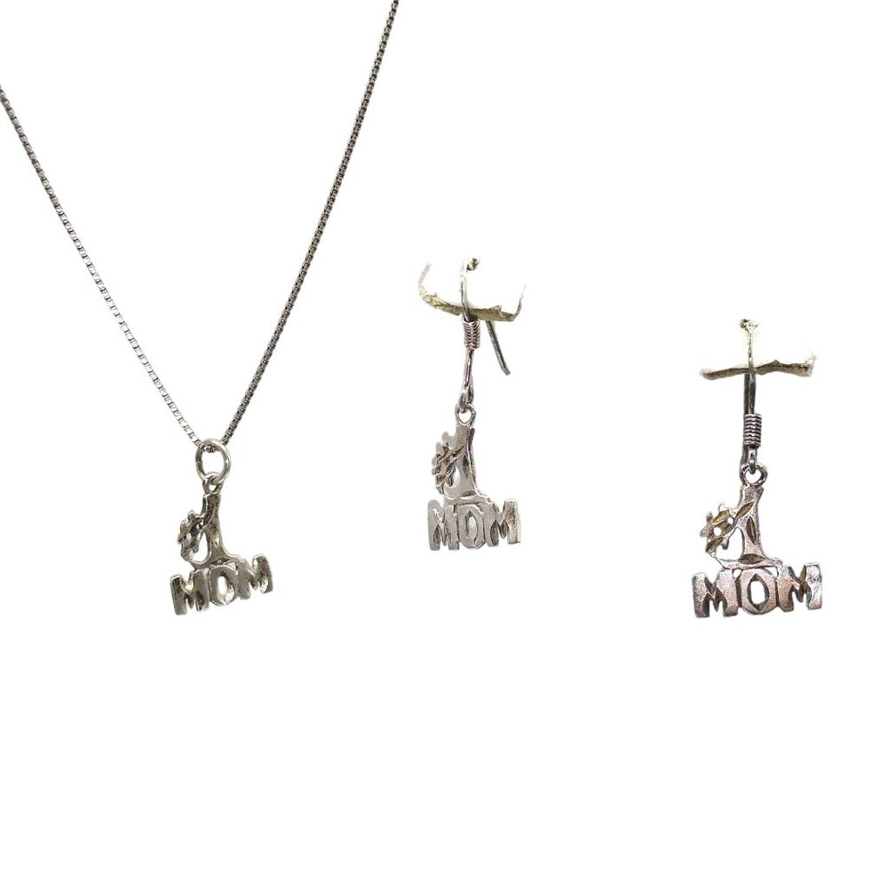 Vintage Mother Pendant Necklace and Earrings, Chapal-Zenray NF 925 Sterling Silv